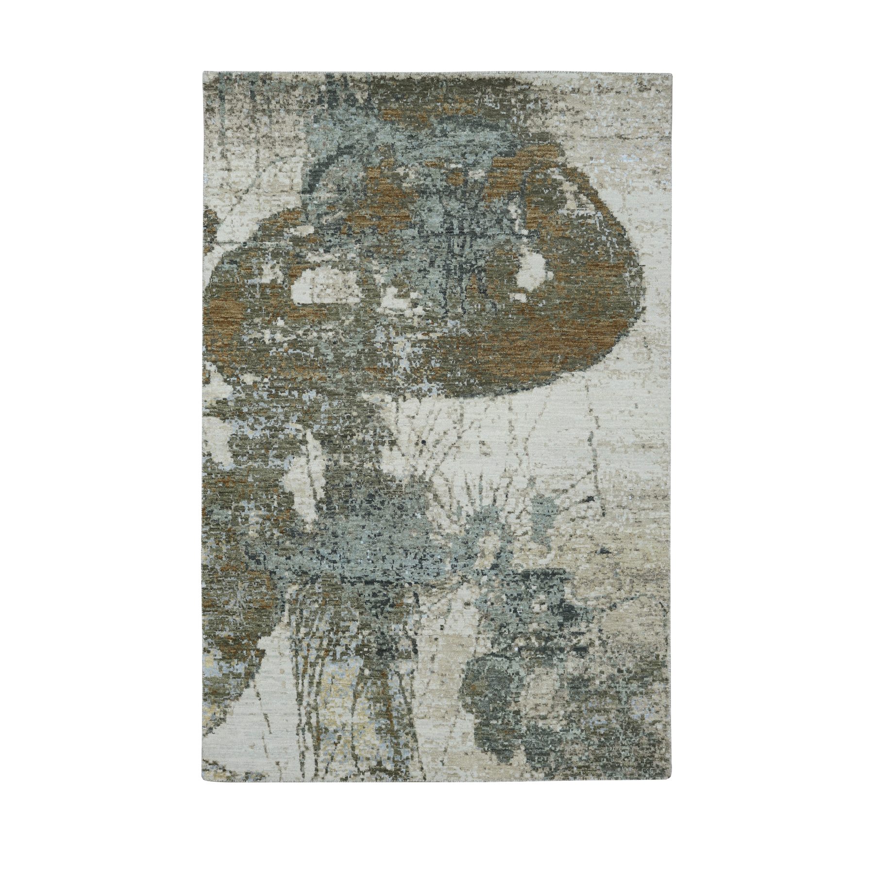 Brown with Beige, Densely Woven, Persian Knot, Abstract with Galaxy Design, 100% Wool, Hand Knotted, Oriental Rug